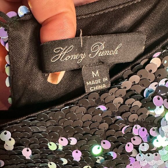 Honey Punch Black/ Blue, Aqua Sequins Change of Color Mini Dress Size M - Picture 10 of 12